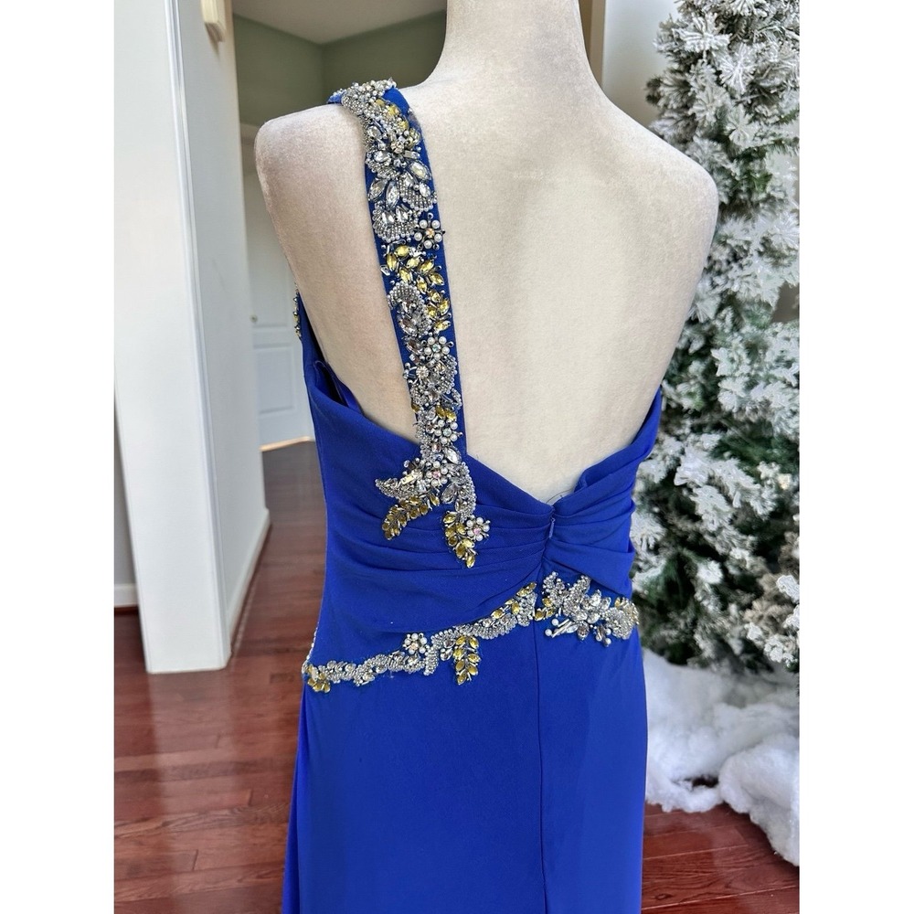 Vintage May Queen USA Royal Blue One Shoulder Embellished Gown Dress Size 12 - Picture 7 of 12